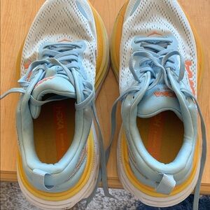 Hoka Women’s Bondi 8 Sneakers - Light Blue, Orange and Yellow
